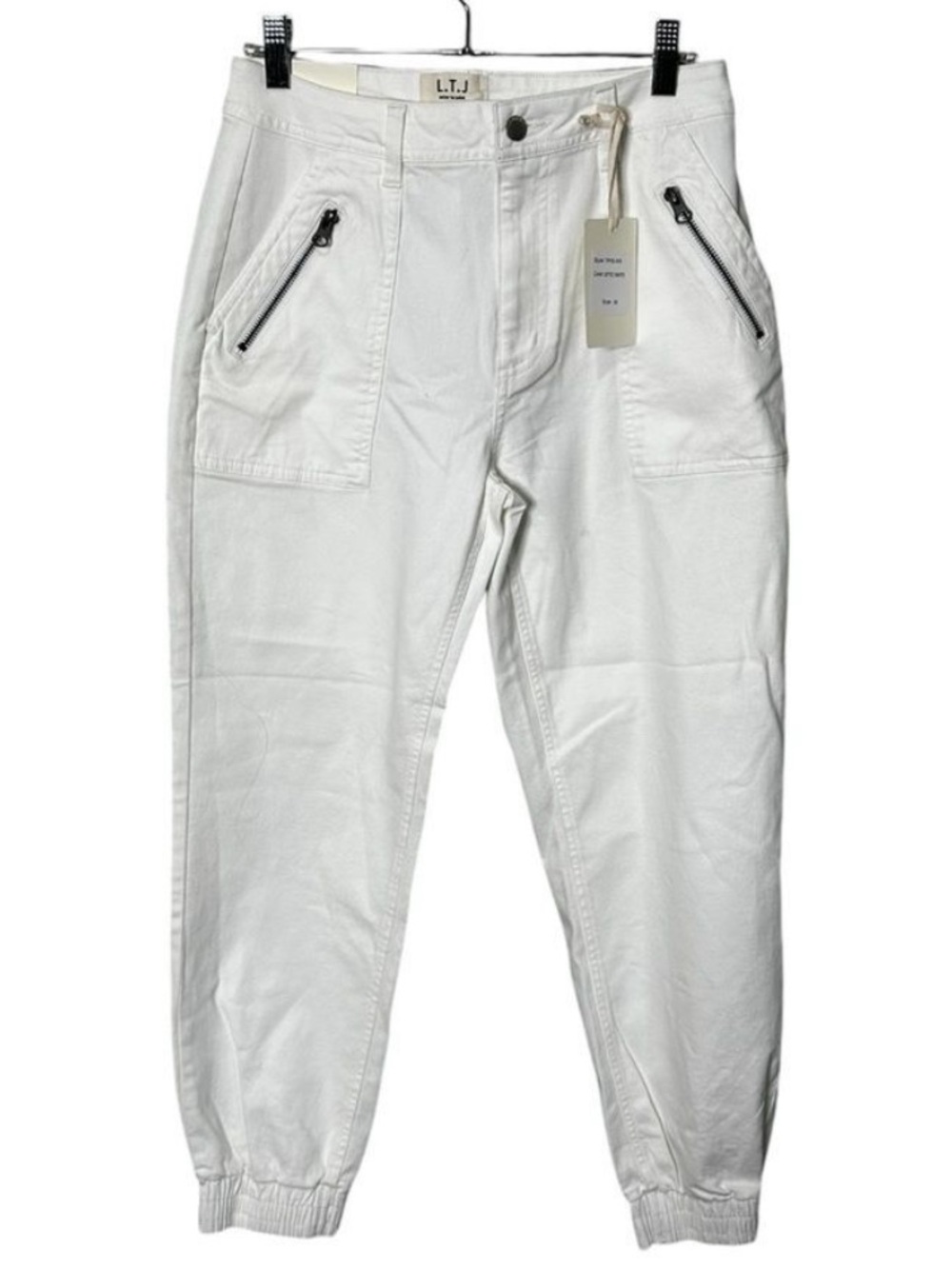 L.T.J Women's White Ankle Cargo Jogger Pants Zipper Pockets Size Medium